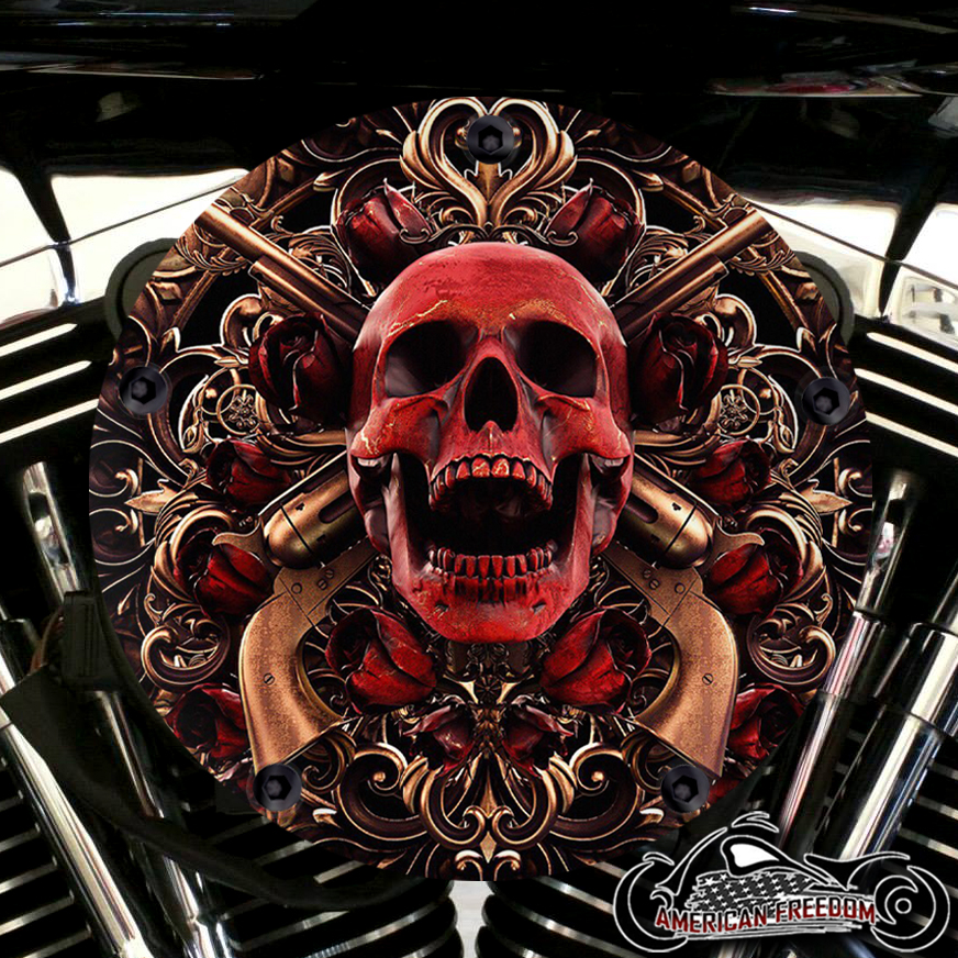 Harley Davidson High Flow Air Cleaner Cover - Red Skull Guns